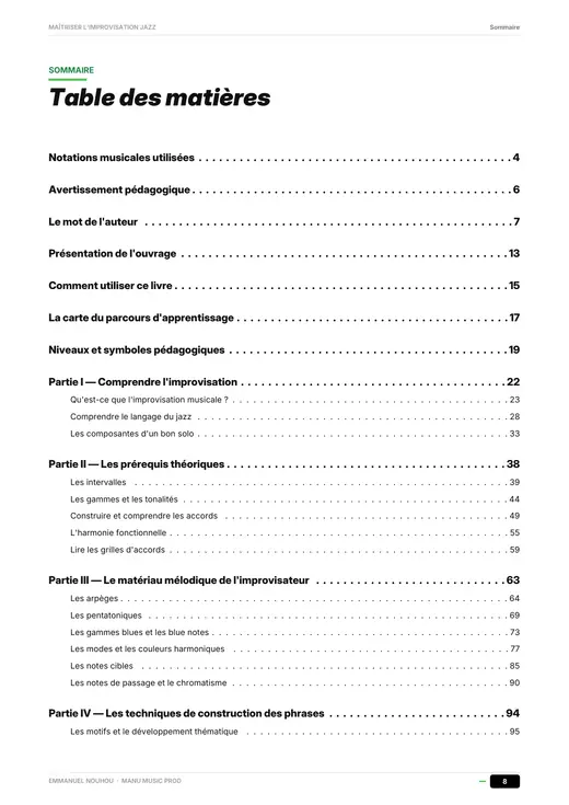 Page 8 du guide : Le sommaire
